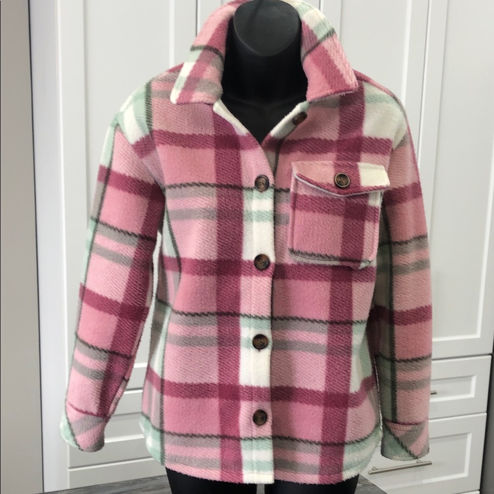 Pink Plaid Kids Pea Coat - Stylish Button Front Jacket